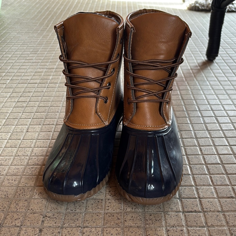 Brown and Blue Duck Boots